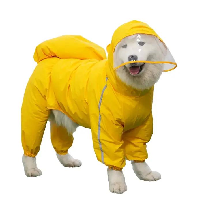 Manteau imperméable pour chiens de grande taille, veste de pluie imperméable à capuche entièrement couverte avec housse arrière amovible, vêtements pour animaux de compagnie Husky Samoyède
