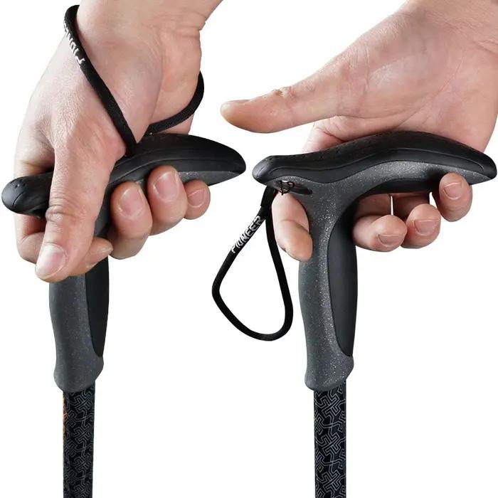 Bâton de Marche Court en Fibre de Carbone avec Poignée en T, Béquille d'Escalade Réglable, 3 Section