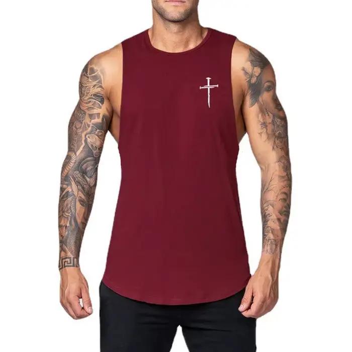 Vêtements de sport personnalisés imprimés croisés pour hommes, chemise sans manches pour entraînemen