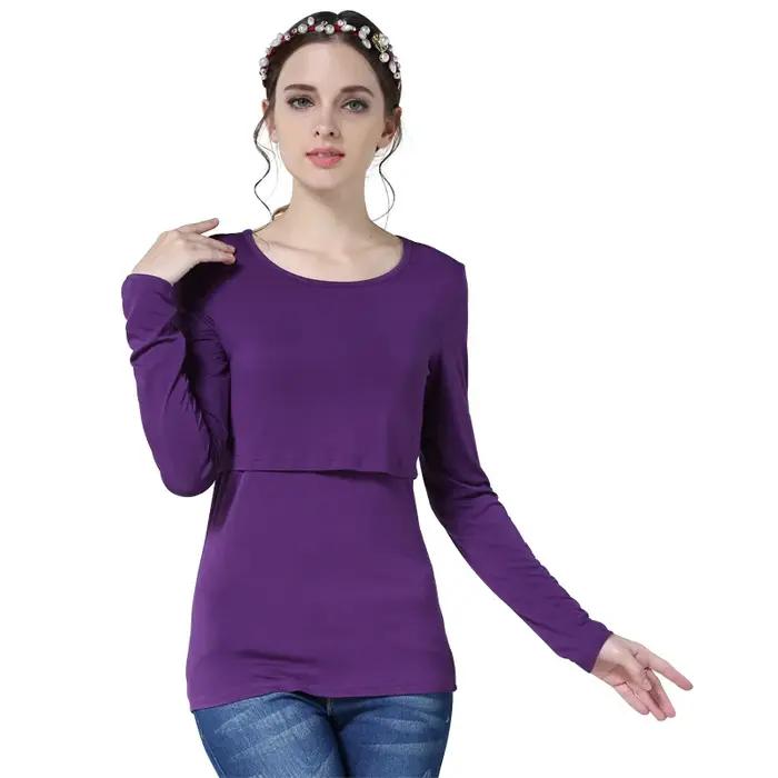 Haut d'allaitement Emotion Moms en modal et élasthanne pour femmes enceintes, élégant et pratique pour allaiter, adapté aux saisons automnales et printanières, offerte pour femmes enceintes et nouvelles mamans