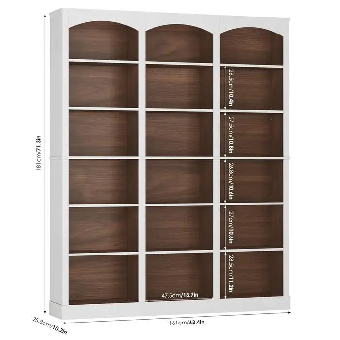 Étagère à livres triple large de 71 pouces, bibliothèque haute à 6 niveaux, grande bibliothèque avec