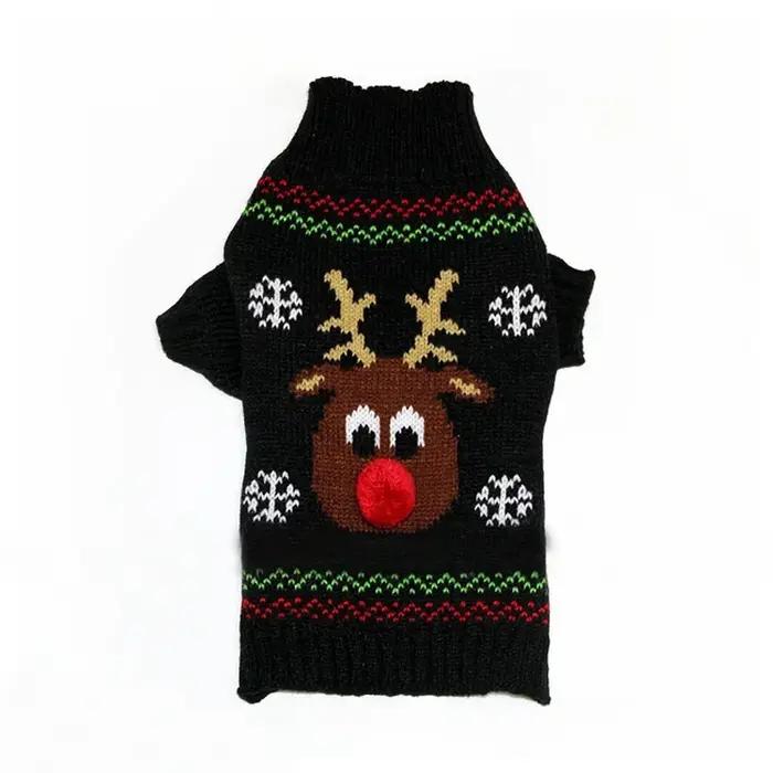Pull de noël en tricot de renne 3D pour animaux de compagnie, manteau d'hiver en laine de Polyester
