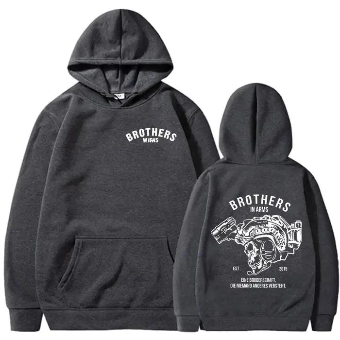 Sweat-shirt à capuche imprimé double face Team Brothers in Arms Skeleton pour hommes et femmes