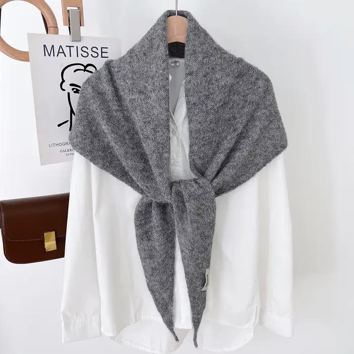 2025 laine hiver écharpe pour femmes chaud triangle tricot foulards Hijab solide dame châle envelopp