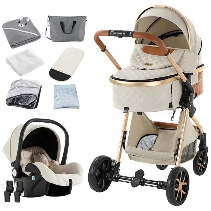 Landau, poussette et poussette compact 3 en 1 avec dossier réglable