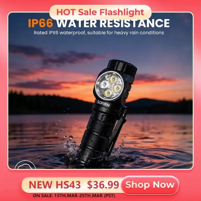 Lampe frontale SOFIRN HS43 3200 Lumens, lumière rouge/blanche, spot/éclairage large, rechargeable US