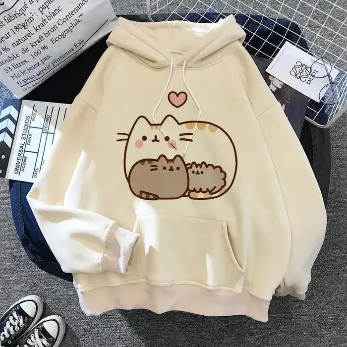 Sweat-shirt à capuche chat pour femmes, costume de dessin animé, style coréen Harajuku Kawai, surdim