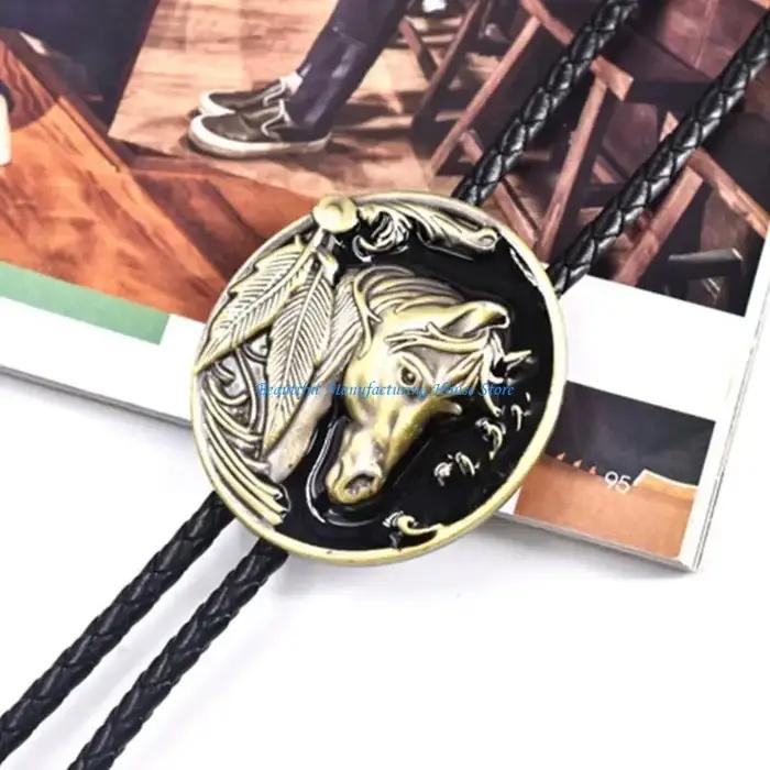 E56A Bolo cravate pour hommes carnavals Western cravate Relief cheval boucle décors Bolo cravate Hal