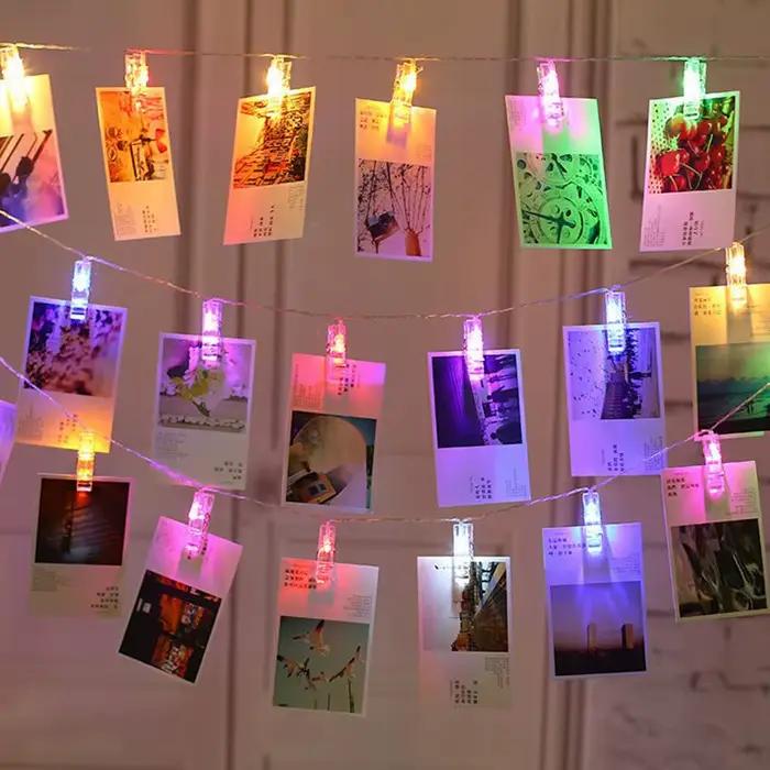 Guirxiété lumineuse à clip photo LED, 1m, 3m, 6m, piles AA 62, adaptée pour la chambre à coucher, la
