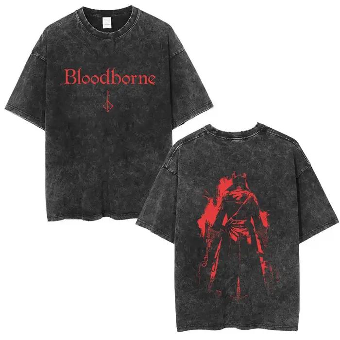 T-shirt délavé vintage avec logo Bloodborne imprimé