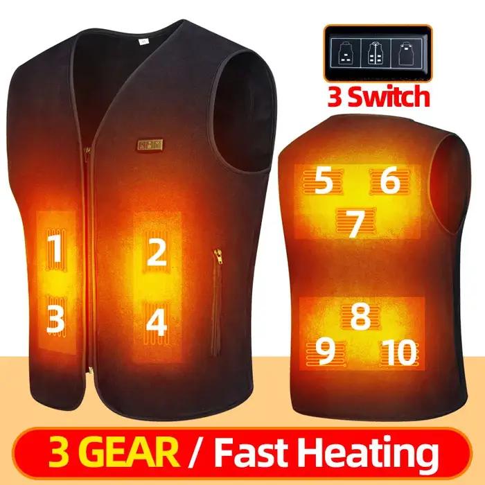 Gilet chauffant en polaire intelligent décontracté avec 6 zones de chauffage pour hommes et femmes, occasions de chasse et activités en plein air