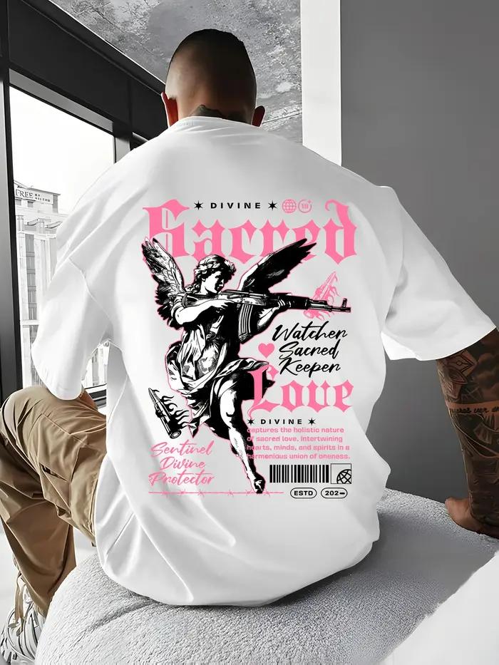 Ange motif imprimé 100% coton à la mode polyvalent hommes femmes T-shirt été automne sport quotidien