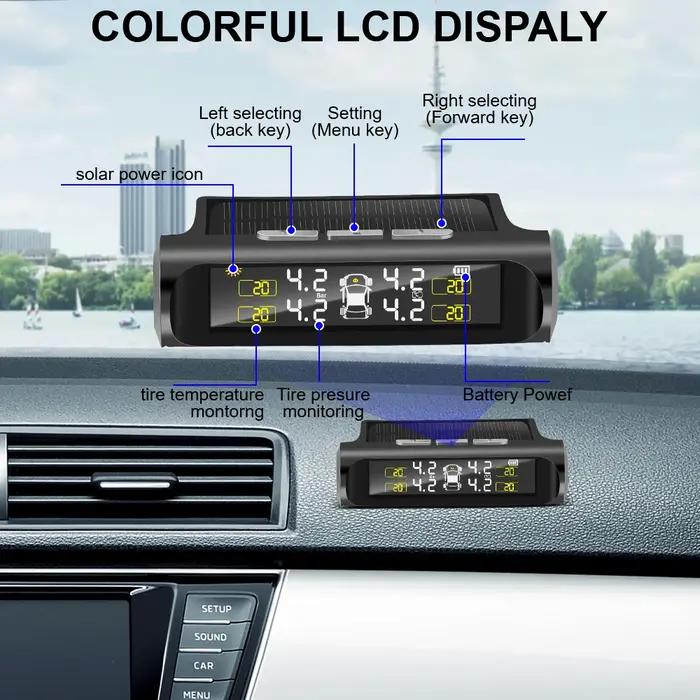 Alarme de Sécurité Automatique Capteur Externe Énergie Solaire Voiture TPMS Système de Surveillance de la Pression des Pneus Affichage LCD Numérique Occasions Spéciales