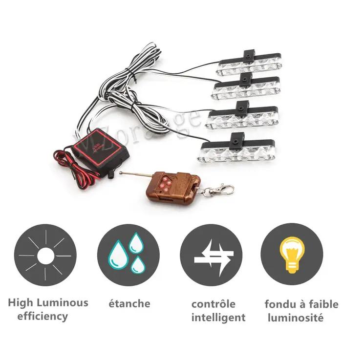 4*3 Led lumières de Police pour voiture FSO lumière stroboscopique sans fil à distance Ambulance 12V avertissement Flash