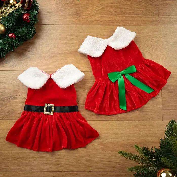 Robe de Noël pour Chien En Velours Côtelé, Costume de Fête, Tenue Cosplay Hivernale Pour Chiens Occasions Spéciales