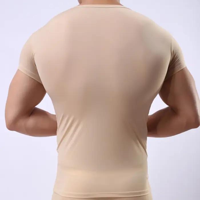 Sous-vêtements transparents pour hommes, maille de soie glacée, chemises de base transparentes, sous-vêtements de Fitness et de musculation Sexy