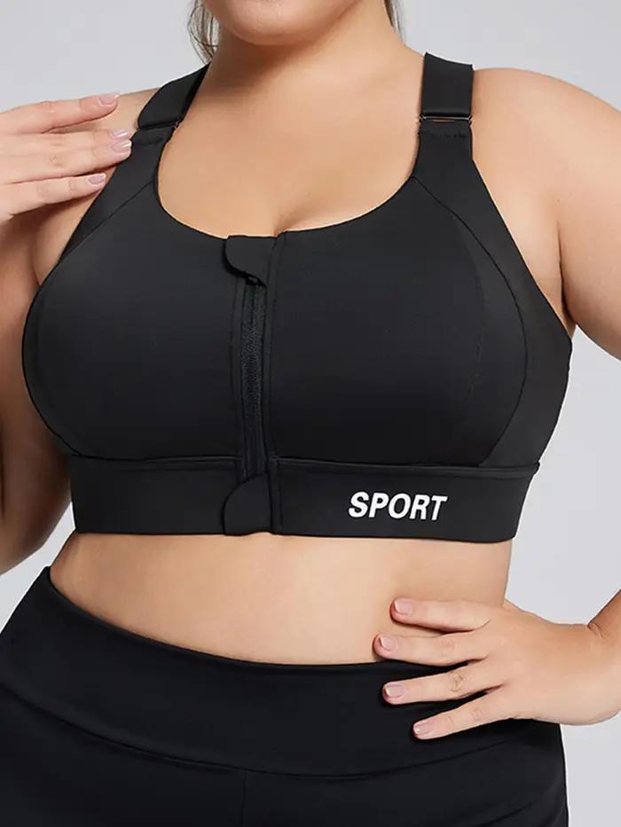 【Taille Plus】Soutien-gorge de sport, fermeture à glissière avec design push-up, soutien réglable, bonnets fixes, peut être porté à l'extérieur, niveau de soutien moyen, adapté aux sports, au fitness,