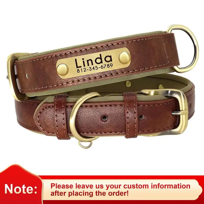 Collier pour chien avec plaque signalétique en cuir PU personnalisé