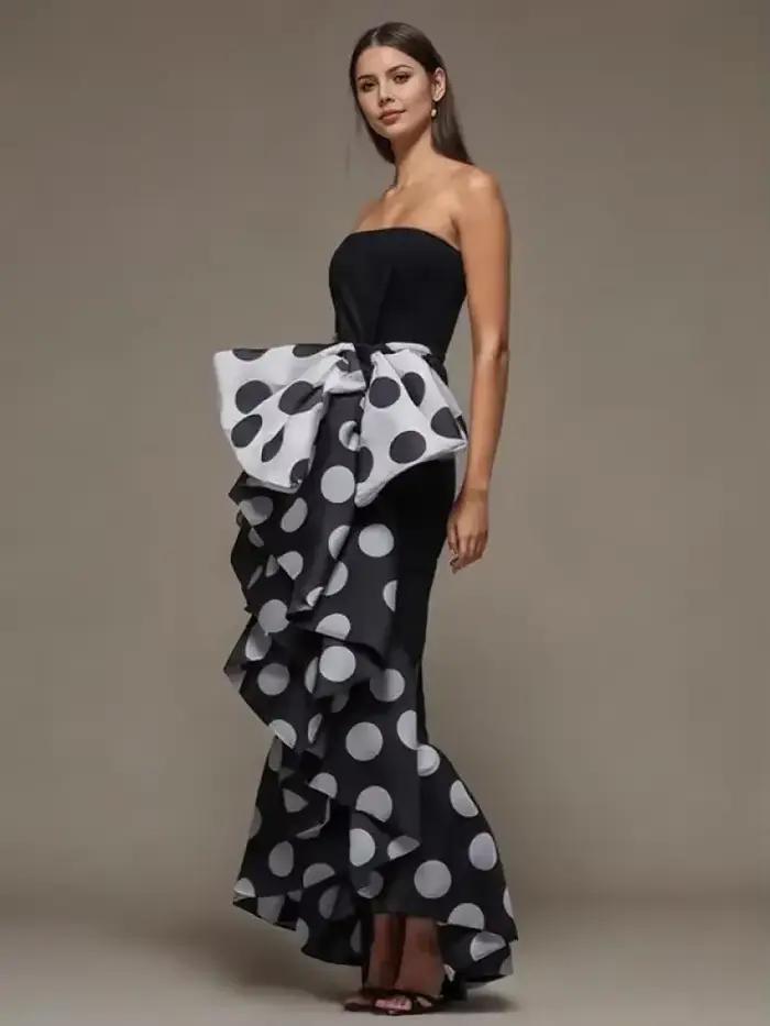 Bonboho-Robe fourreau serrée à pois pour femmes, robes de soirée à volants ornées de nœuds, robe de