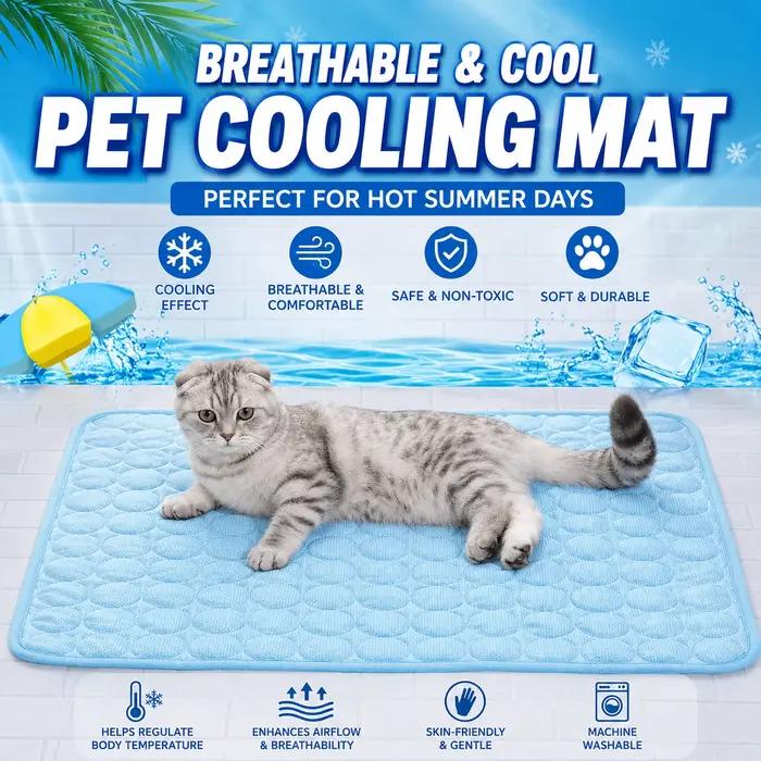 Tapis rafraîchissant pour chien Ice Silky, coussin rafraîchissant en polyester respirant, lit léger pour soulager la chaleur, facile à nettoyer pour toutes les races de chiens