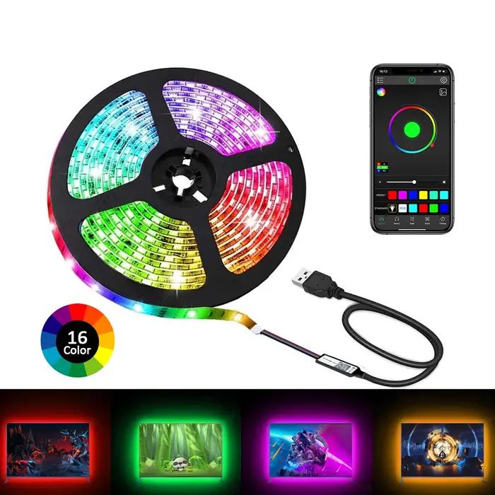 Ruban LED TV, SMD 5050 RGB Bandes Lumineuses USB avec Télécommande App Rétroéclairage TV Multicouleur pour 40-60in TV