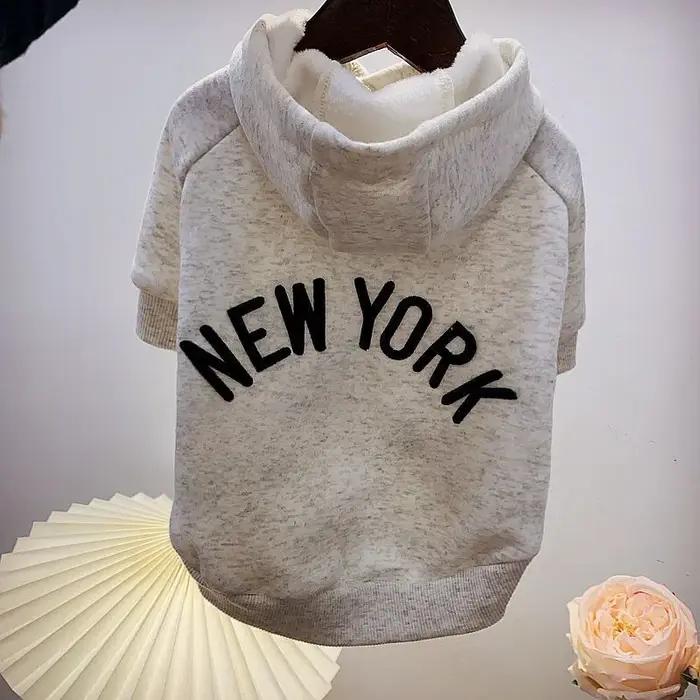 Sweat-shirts pour animaux de compagnie – Vêtements chauds printemps-automne pour chiens – Sweats à capuche en polaire épaisse avec imprimé lettres pour chiens et chats