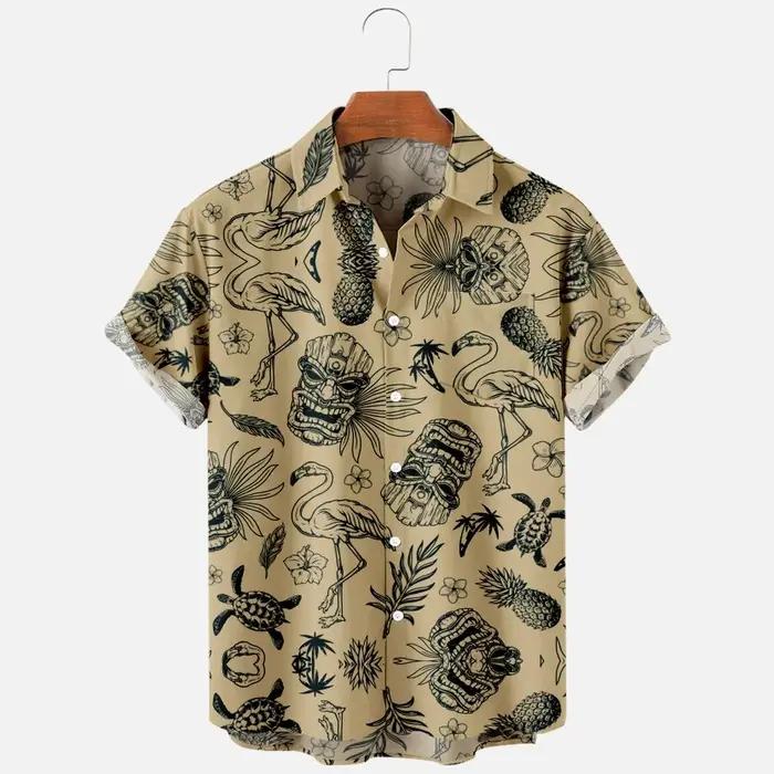 Mode homme été T-Shirts hawaïen impression 3d confortable décontracté un bouton chemises à manches c