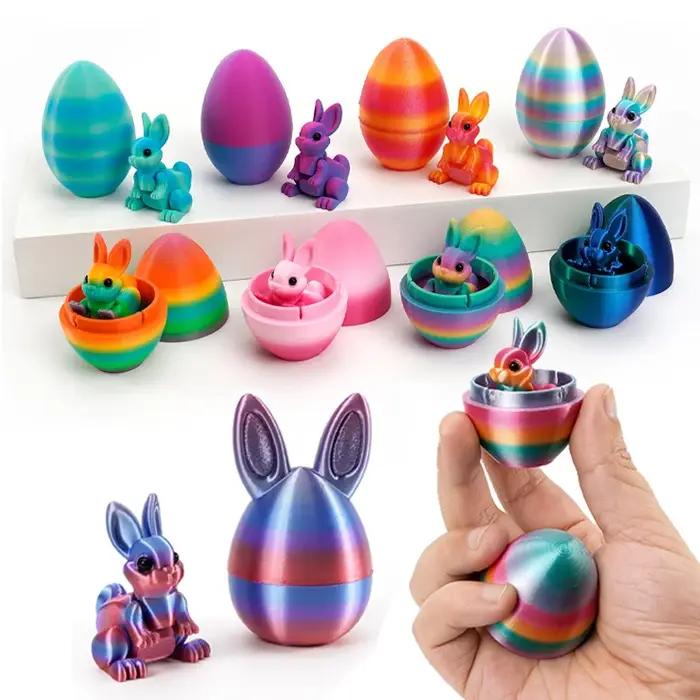 Modèle d'oeuf de lapin 3D imprimé en 3D articulations mobiles décoration artisanale jouet anti stress flexible pour enfants et adultes occasions spéciales