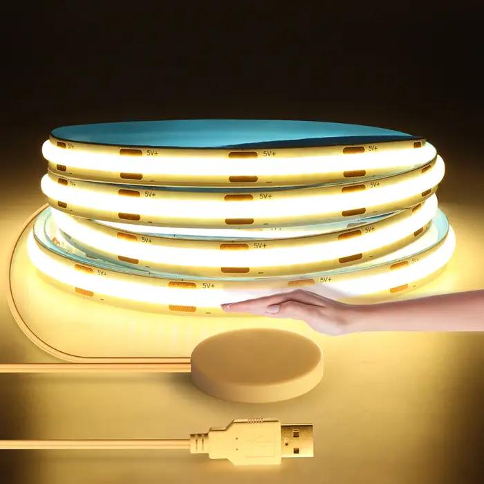 Capteur de balayage manuel et variateur tactile, 5V USB COB, bande lumineuse LED, 320 LED s/M, pour