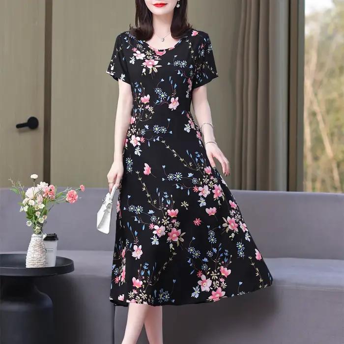 Robes d'été élégantes pour femmes, nouvelle mode décontractée, col rond, imprimé, Vintage, manches c