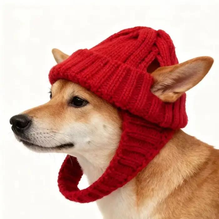 Bonnet pour chien en tricot doux et confortable, bonnet pour chat, chapeau rouge tendance pour petit