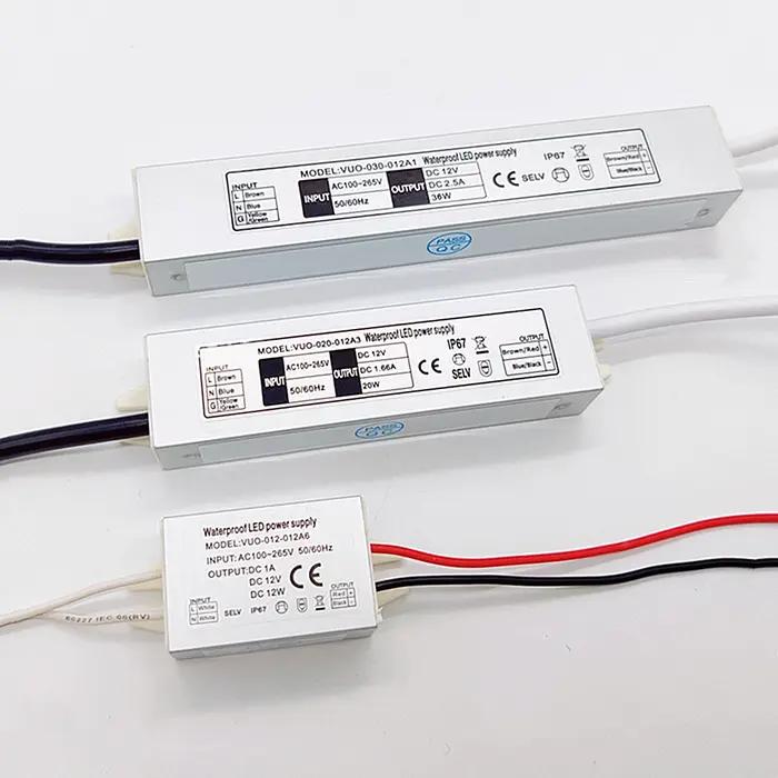 Pilote LED étanche IP67, alimentation électrique 12W 20W 36W, entrée 12V AC100-265V pour transformat