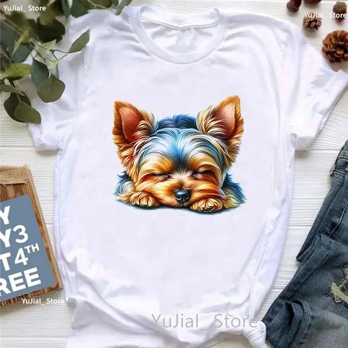 T-shirt imprimé animal Yorkshire Terrier pour femmes, T-shirt femme, vêtements Kawaii, Harajuku, fleurs, drôle, mode estivale
