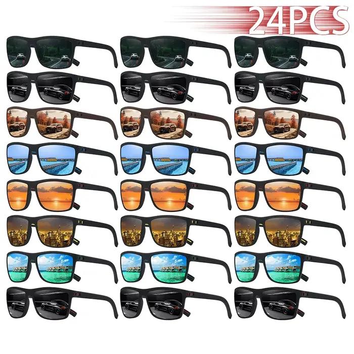 24 pièces Lunettes de soleil carrées tendance pour hommes et femmes, lunettes de soleil de marque de
