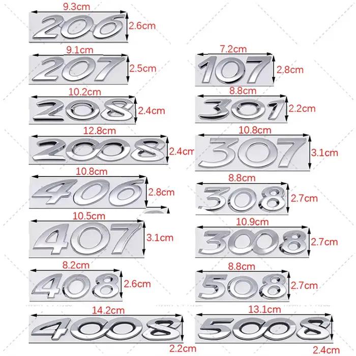 Autocollant emblème coffre voiture pour Peugeot 301 407 206 207 208 2008 3008 5008