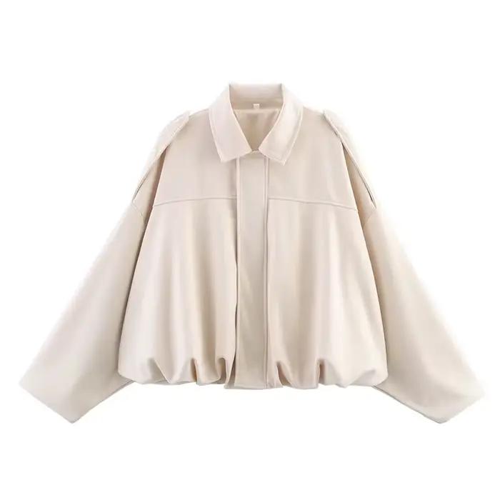 YENKYE nouveau 2025 femmes daim texturé Bomber veste à manches longues revers col manteaux amples dé
