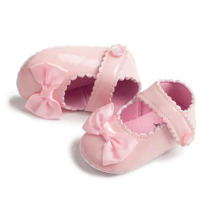 Meckior classique en cuir PU fille bébé chaussures nœud princesse plat antidérapant coton bas marche