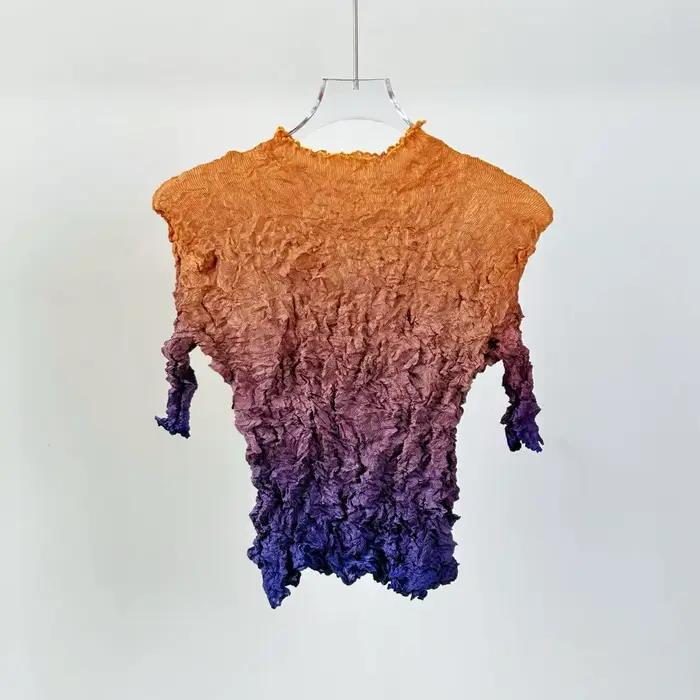 T-shirt Miyake 2026 – Nouvelle collection été – Haut plissé irrégulier fait main – Décontracté, exte