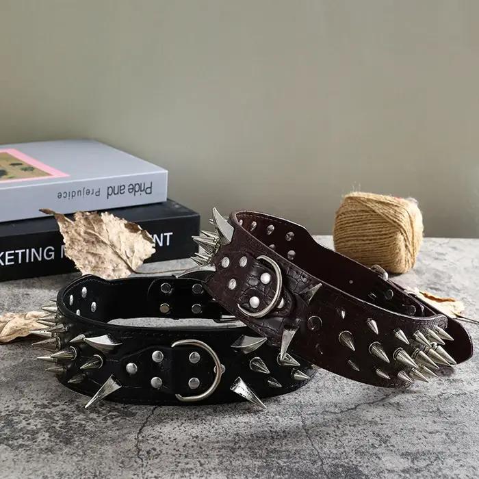 Collier Extreme Duty en cuir renforcé PU avec pointes en acier pour chiens agressifs grandes tailles protège cou anti mastication robuste et élégant