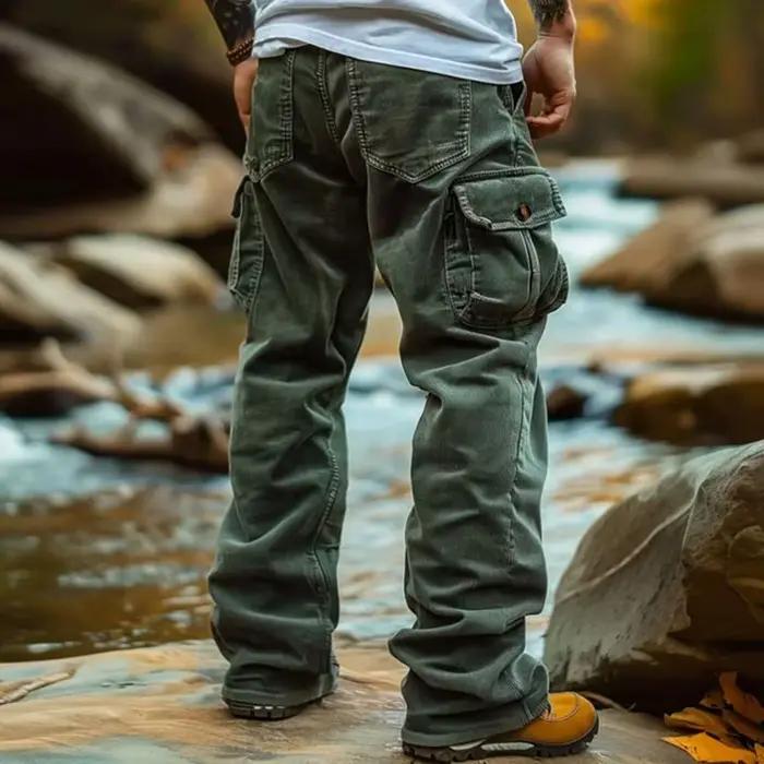 Pantalon velours côtelé cargo rétro multi-poches homme chasse travail décontracté couleur unie