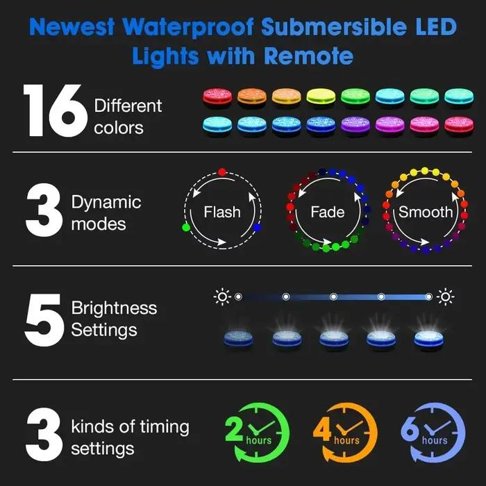 Lumière sous-marine Submersible 13LED mis à jour avec télécommande lumière de piscine sous-marine IP