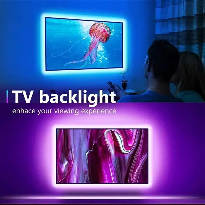 Bande lumineuse LED intelligente pour TV, 55 pouces, avec télécommande 24 touches, barre lumineuse L