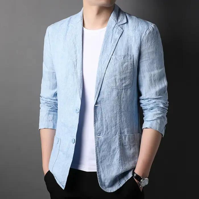 Costume en lin de haute qualité pour hommes, beau manteau fin pour hommes, composition de tissu, bla
