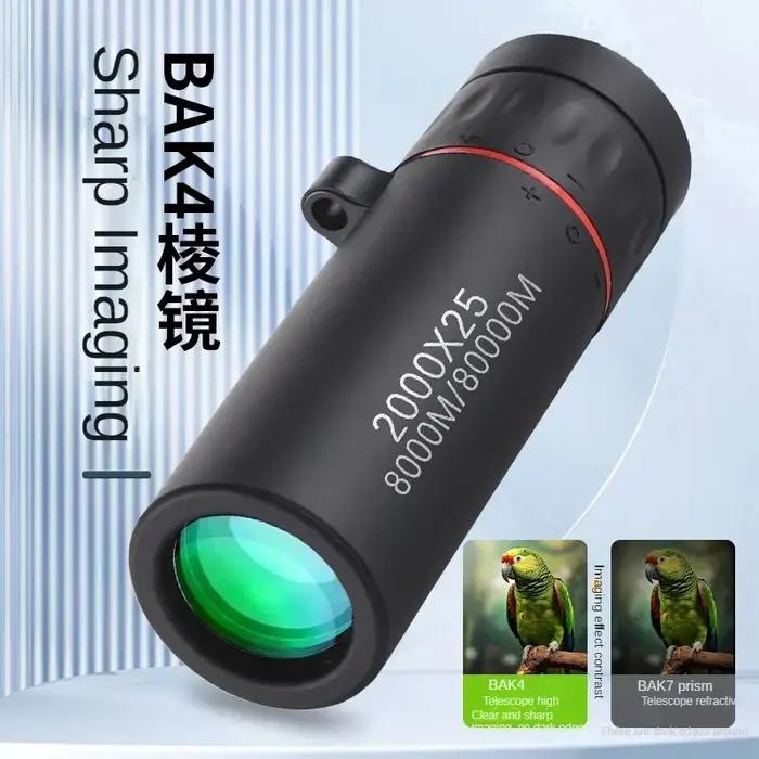 Lunette monoculaire 2000x25 HD mini portable avec support smartphone pour chasse camping observation oiseaux