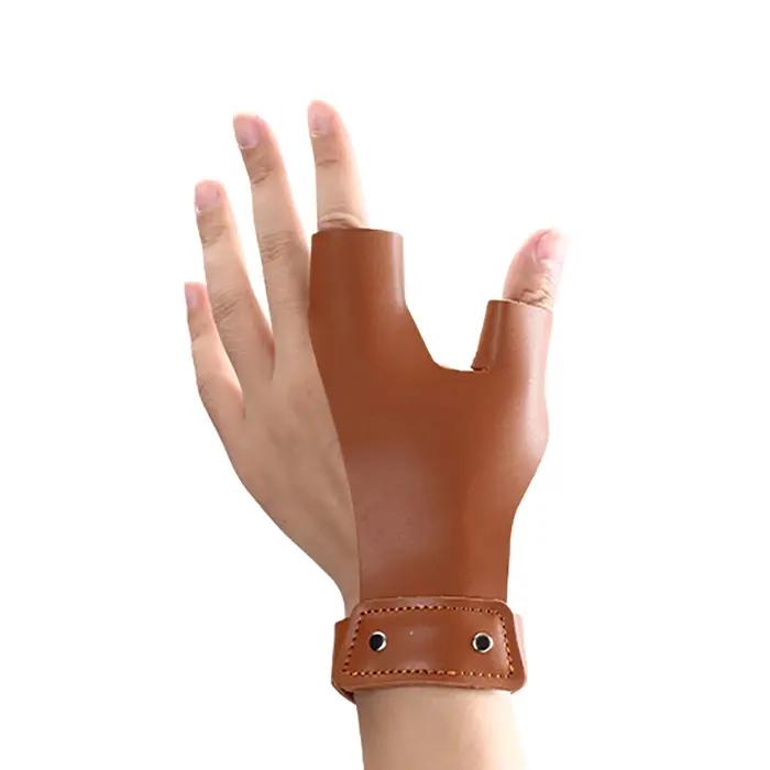 Gants de protection en cuir noirs à 2 doigts pour tir à l'arc, pour arc classique, chasse et protect