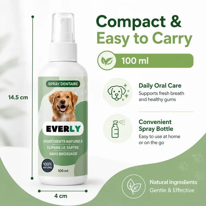 Spray de soin dentaire pour chien 100 ml, spray d'hygiène buccale sans brossage - rafraîchisseur d'haleine naturel, nettoyage dentaire à base de plantes sans alcool
