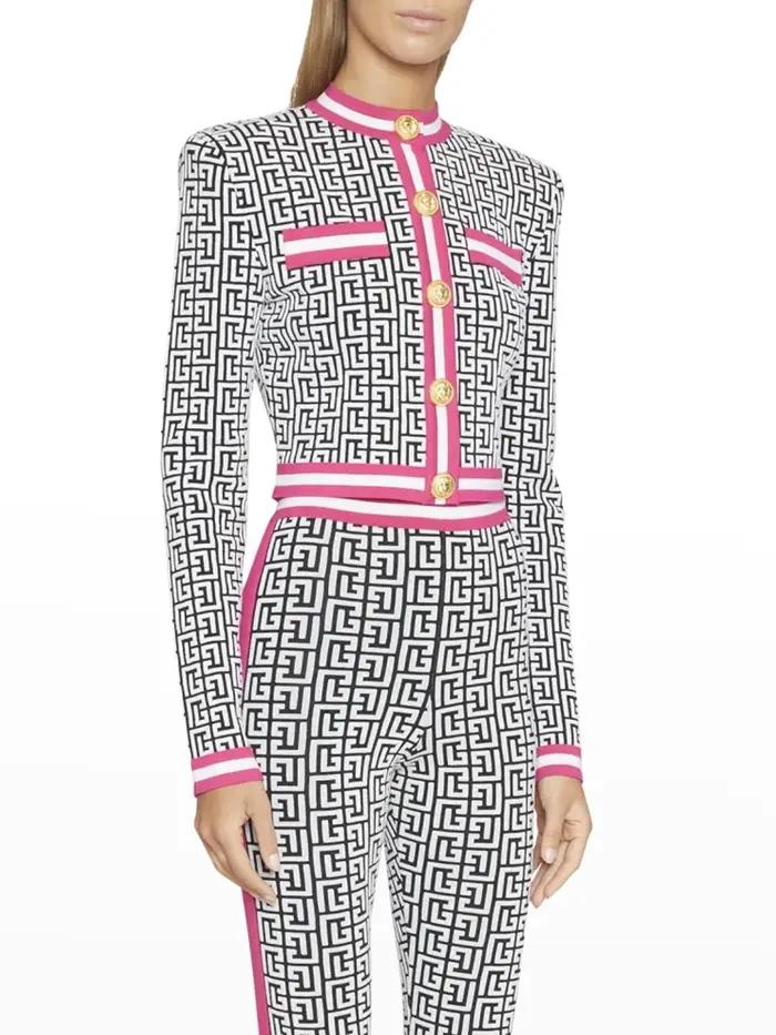 HIGH STREET Nouveauté Automne Hiver 2026 Veste de créateur pour femme en tricot jacquard monogramme à boutons lion