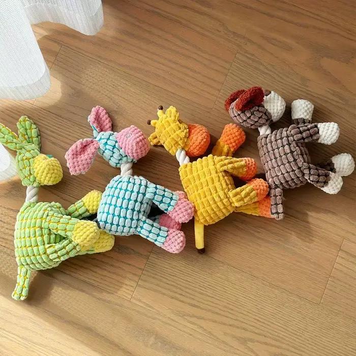 Jouet en peluche d'âne mignon pour chiens-jouet interactif à croquer grinçant avec son drôle, jouet de dentition en peluche douce pour chiot
