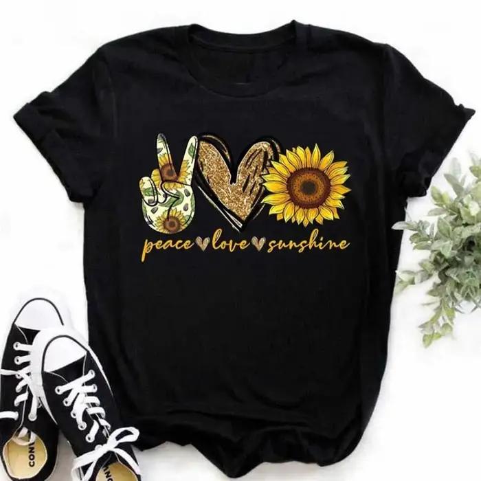 Maycaur T-shirt femme décontracté Kawaii tournesol motif papillon imprimé T-shirt confortable décont