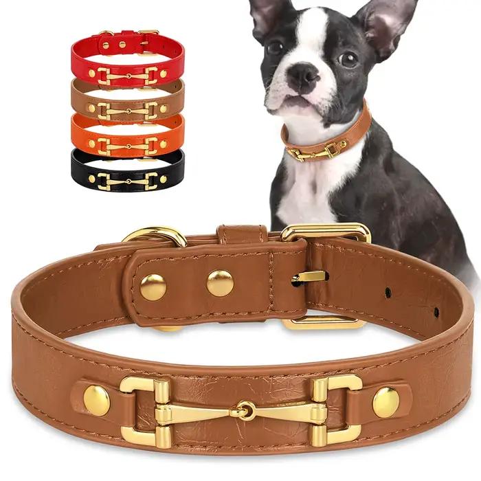 Collier en cuir véritable pour animaux de compagnie, accessoires en métal, petits et moyens chiens, bouledogue français, mode